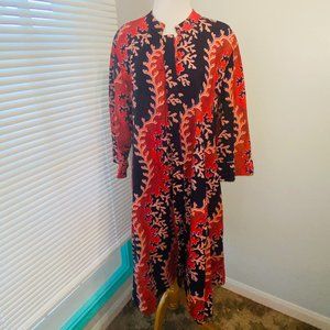 Zuri Kenya A-Line button front mid length cotton dress blue red peach XL